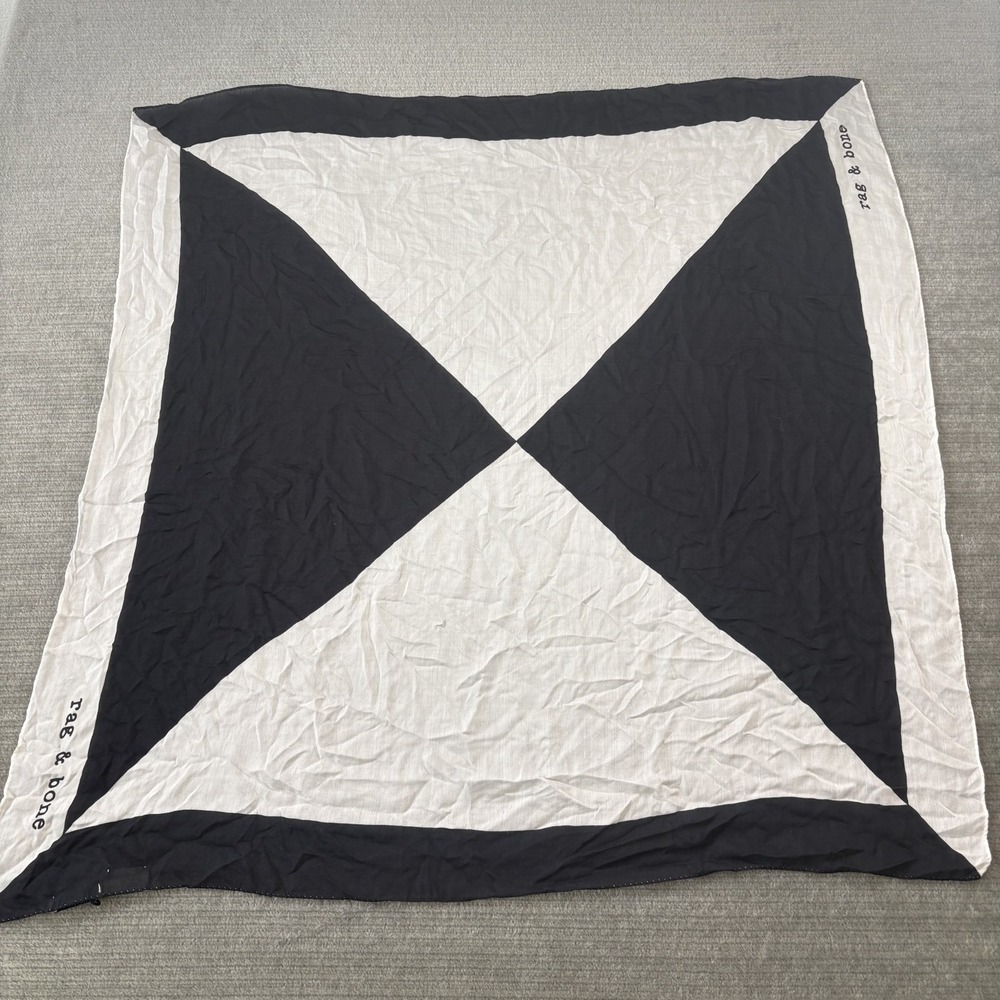Rag & Bone Scarf Black White Square Modal Silk Quiet Luxury Boho Chic Logo